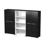 Bibliothèque haute triple Flora - L242,8xP43xH158,2 cm - 4 portes mélaminés - 9 étagères - frêne noir