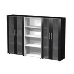 Bibliothèque haute triple Flora - L242,8xP43xH158,2 cm - 4 portes vitrées - 9 étagères - frêne noir