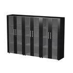 Bibliothèque haute triple Flora - L242,8xP43xH158,2 cm - 6 portes vitrées - 9 étagères - frêne noir