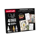 UNI CHALK - Pack de 4 marqueurs craie - pointe moyenne conique - coloris assortis (blanc, noir, doré, argenté)