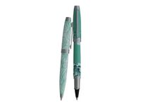 Enzo Varini Mini Taormina Tropea - Parure de stylo à bille et roller - acier blanc et vert motif vague