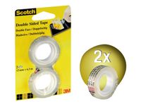 Scotch - Lot de 2 rubans adhésifs double face - 12 mm x 6,3 m - transparent