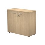 Bibliothèque basse Trend - L80xP35xH72 cm - 2 portes en mélaminé - portes et panneaux imitation chêne