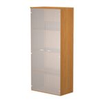 Bibliothèque haute Trend - L80xP35xH180 cm - 2 portes en verre dépoli - imitation noyer clair