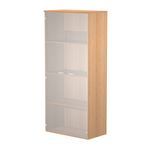 Bibliothèque haute Trend - L80xP35xH180 cm - 2 portes en verre dépoli - imitation hêtre