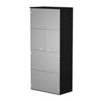 Bibliothèque haute Trend - L80xP35xH180 cm - 2 portes en verre dépoli - imitation frêne noir