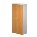 Bibliothèque haute Trend - L80xP44xH180 cm - 2 portes en mélaminé imitation noyer clair - panneaux gris