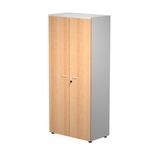 Bibliothèque haute Trend - L80xP44xH180 cm - 2 portes en mélaminé imitation hêtre - panneaux gris