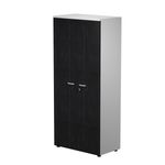 Bibliothèque haute Trend - L80xP44xH180 cm - 2 portes en mélaminé avec serrure - imitation frêne noir