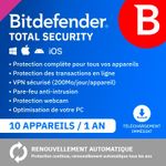 Bitdefender total security - Code d'activation envoyé par email valable pour 10 appareils pendant 1 an