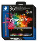 STAEDTLER Pigment brush 371 - 36 feutres pointe pinceau - couleurs assorties - encre Multi Ink intense