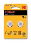 Piles bouton lithium CR2016 3V Kodak Max – Pack de 2