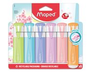 Maped Fluo'Peps Pastel - Pochette de 6 Surligneurs - couleurs assorties
