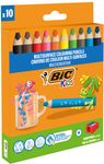 BIC Kids Multi-surfaces - 10 Crayons de couleur à corps triangulaire - mine effaçable sur surface non poreuses + 1 taille crayon - Couleurs assorties