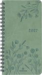 Agenda de poche spiralé Primrose - 1 semaine sur 2 pages - 9,5 x 17 cm - vert sauge - Oberthur