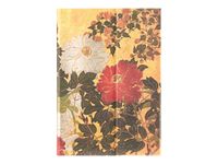 Paperblanks Rinpa Florals - Journal - relié - midi - 125 x 180 mm - 72 feuilles / 144 pages - papier crème - ligné - natsu - couverture rouge - carton recouvert de papier