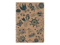 Oberthur - Cahier de notes - reliure cousue - A5 (148 x 210 mm) - 80 feuilles / 160 pages - ivoire - doublé - tattoo - synthétique