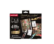 Coffret de Noël CHALK MARKERS – Thème traditionnel - 4 marqueurs craie pointe medium avec 2 illustrations à reproduire offertes – couleurs traditionnelles - blanc, or, vert métal, rouge