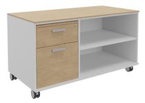 Console mobile KHEOPS - L120XP60XH66 cm - 2 tiroirs dont 1 DS - structure blanc perle - finition imitation chêne clair