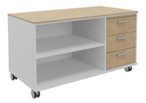 Console mobile KHEOPS - L120XP60XH66 cm - 3 tiroirs - structure blanc perle - finition imitation chêne clair