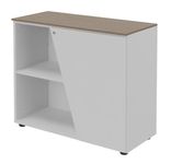 Armoire basse KHEOPS  - porte à droite - structure blanc perle - finition imitation noyer