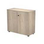 Bibliothèque basse Trend - L80xP35xH72 cm - 2 portes en mélaminé - portes et panneaux imitation chêne canadien