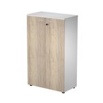 Bibliothèque haute Trend - L80xP44xH120 cm - 2 portes en mélaminé imitation chêne canadien - panneaux gris