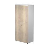 Bibliothèque haute Trend - L80xP44xH180 cm - 2 portes en mélaminé imitation chêne canadien - panneaux gris