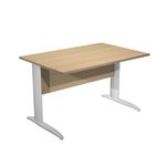 Bureau droit Trend - L160 - Pieds métals - plateau imitation chêne - pied effet chromé