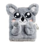 Journal intime koala en peluche avec oreilles en relief - visage brodé - cadenas et 80 pages lignées 80 g