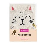 Journal intime chat en peluche avec oreilles en relief - visage brodé et cadenas - 80 pages 80 g