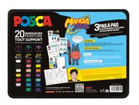 Posca - Malette en métal de 20 marqueurs - Manga - couleurs assorties
