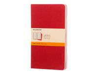 Moleskine Cahier - Journal - reliure cousue - large - 130 x 210 mm - papier ivoire - ligné - couverture rouge canneberge - carton (pack de 3)