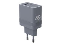 Force Power - Adaptateur secteur - technologie GaN - 45 Wh - PD - 2 connecteurs de sortie (USB, 24 pin USB-C) - gris