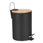 Frandis - Poubelle de salle de bain avec couvercle en bambou - 3L - noir