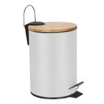 Frandis - Poubelle de salle de bain avec couvercle en bambou - 3L - blanc