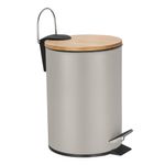 Frandis - Poubelle de salle de bain avec couvercle en bambou - 3L - sable