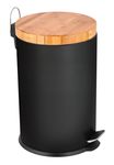 Frandis - Poubelle ronde noir avec couvercle en bambou - 20L 