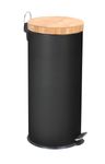Frandis - Poubelle ronde noir avec couvercle en bambou - 30L 