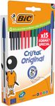 BIC Cristal Original Stylos-Bille Pointe Moyenne (1,0 mm) - Couleurs Assorties, Format spécial de 15 