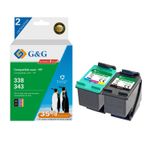 Cartouche remanufacturée HP 338/343 - Pack de 2 - noir, cyan, magenta, jaune - G&G