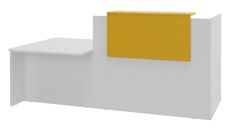 Banque d'accueil OLA - Ensemble composé d'un module haut + un module PMR et d'une tablette jaune curry - L242,5 cm - blanc perle