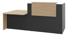 Banque d'accueil OLA - Ensemble composé d'un module haut + un module PMR et d'une tablette chêne clair - L222,5 cm - carbone et chêne clair