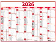 Calendrier Classique - 7 mois par face - 210 x 265 mm - rouge - Oberthur