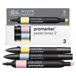 WINSOR & NEWTON - ProMarker tons pastel 2 - marqueur double pointe - rose pâle bleu pastel bouton d'or - encre à base de colorant d'alcool - large / petit