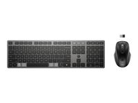 HP 725 - Ensemble clavier et souris - multi-appareils, rechargeable, alimenté par SuperCapacitor - full size - sans fil - 2.4 GHz, Bluetooth - Français - noir tombée de nuit - Smart Buy