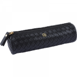 Oberthur Lisbonne - Trousse Ronde Noir – Élégante en Effet Tressé, Fermeture Zippée Dorée, Compacte et Pratique