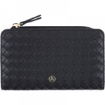 Oberthur Lisbonne - Portefeuille Noir – Élégant en Mix-Matière Tressé/Lisse, 10 Emplacements Cartes, Compartiment Monnaie Zippé