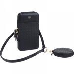 Oberthur Lisbonne - Sac Téléphone Noir – Petit Sac Bandoulière Élégant Mix-Matière, Porte-Monnaie Amovible, Range-Cartes Intégré