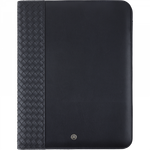 Oberthur Lisbonne - Conférencier A4 Noir – Élégant en Mix-Matière Tressé/Lisse, avec Stylo Tactile, Bloc-Notes et Rangement Cartes